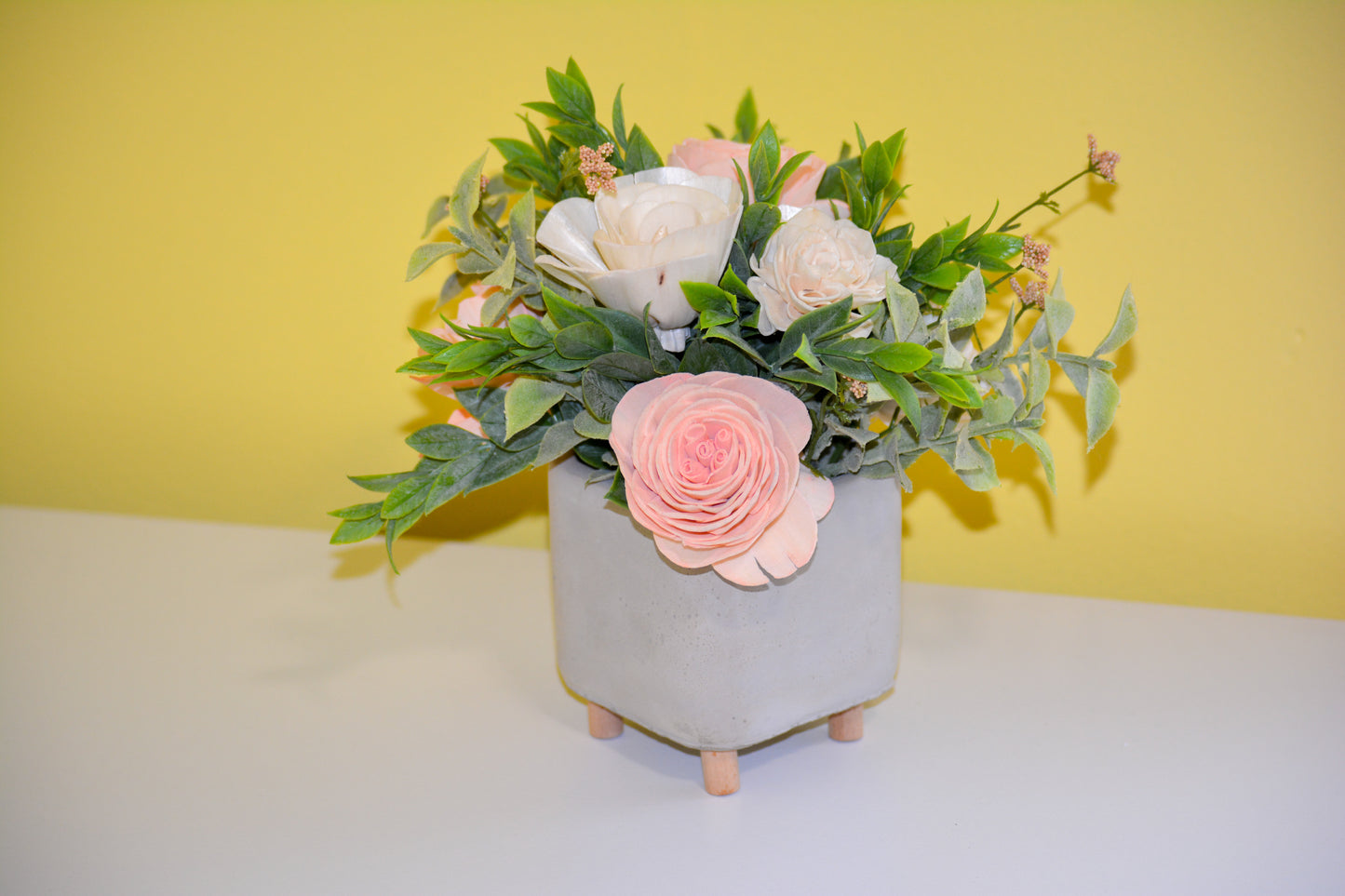 Square Pot with Ivory and Light Pink Flowers