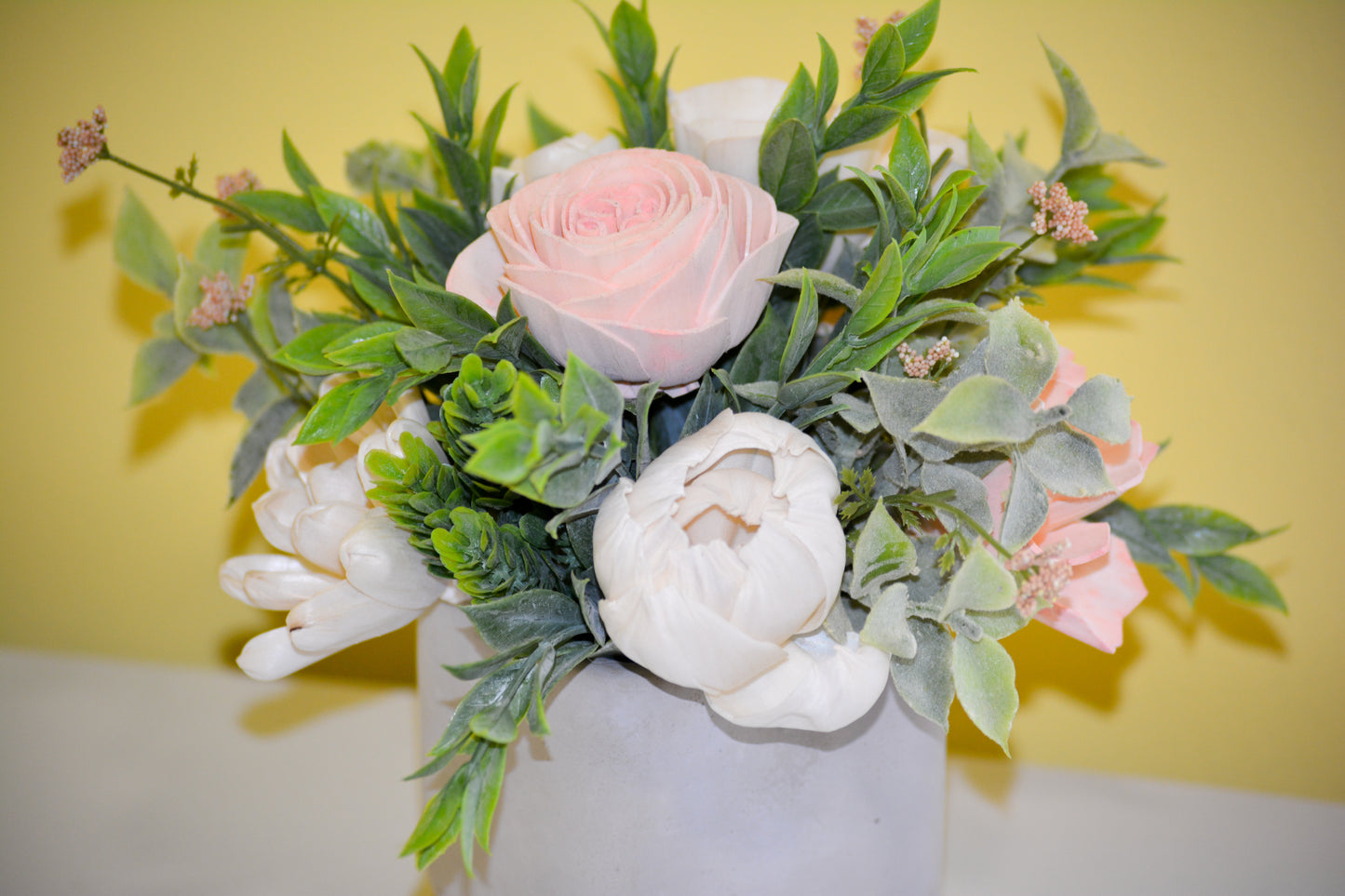 Square Pot with Ivory and Light Pink Flowers