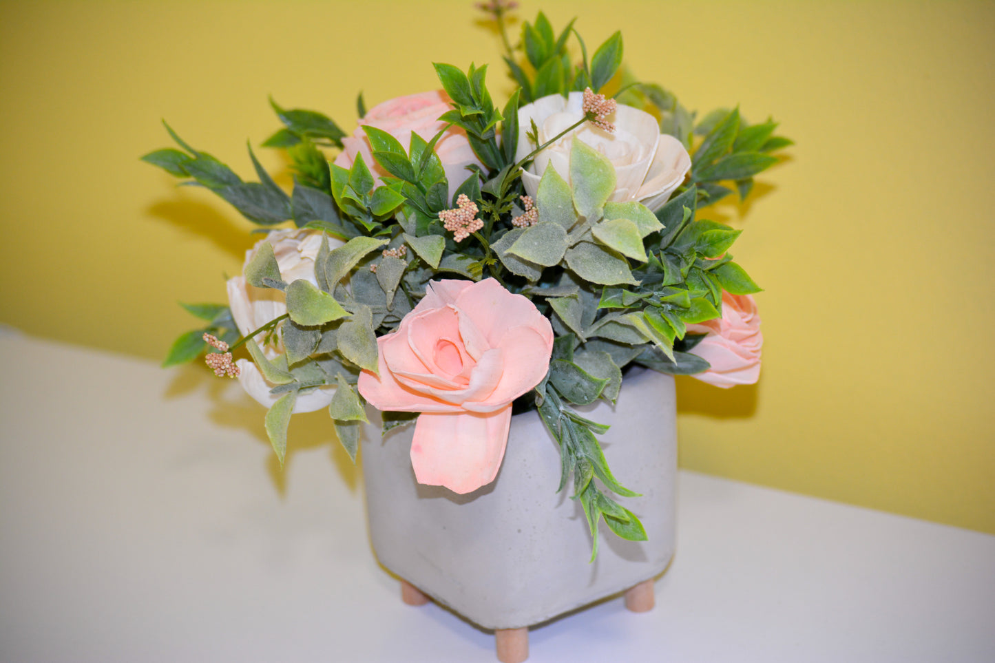 Square Pot with Ivory and Light Pink Flowers