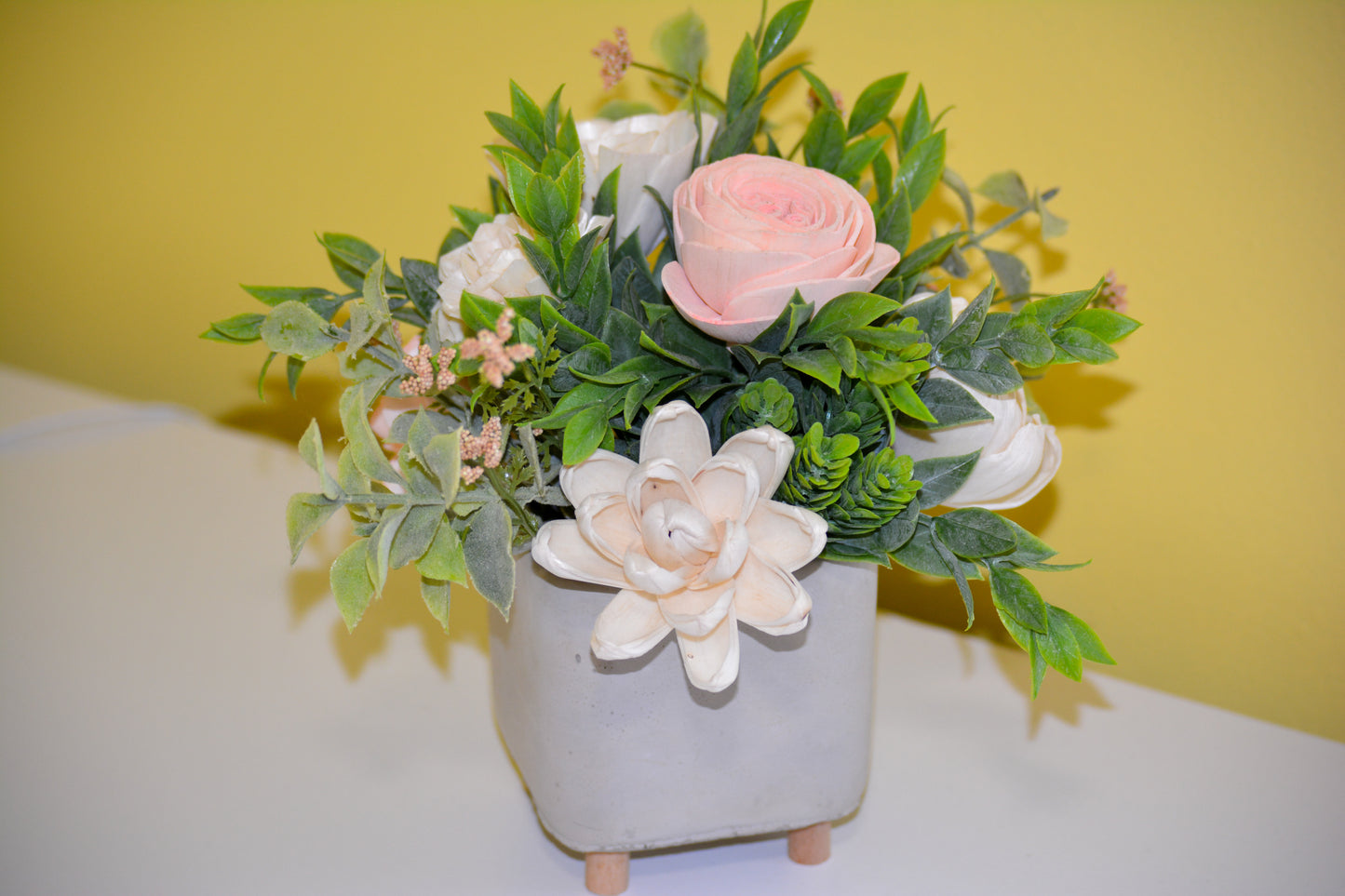 Square Pot with Ivory and Light Pink Flowers