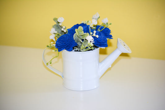 Mini Watering Can With Blue Flowers